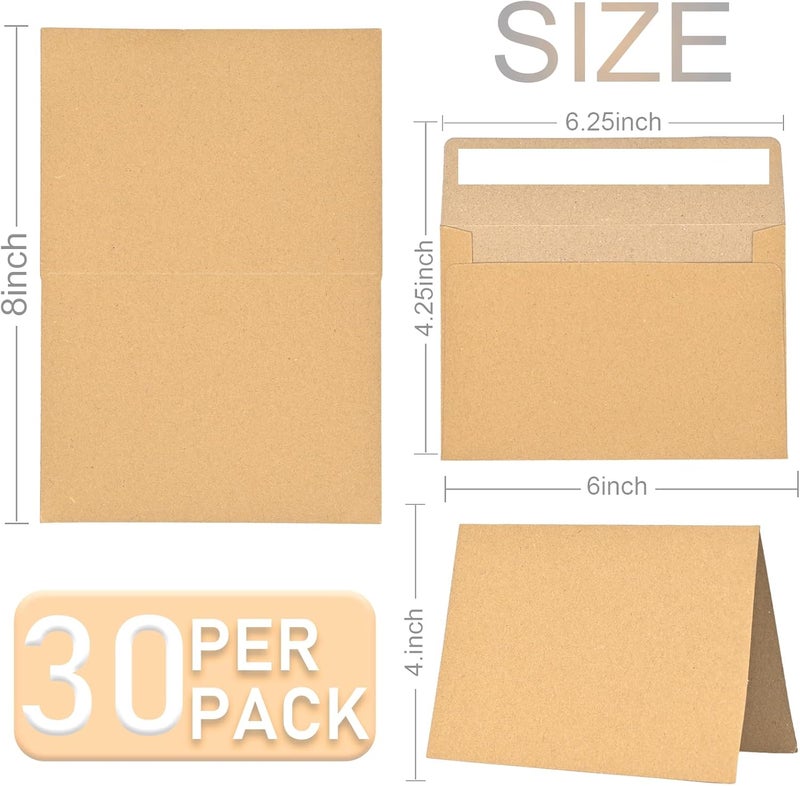 xflyxin 30 blank cards and envelopes each, thank you blank greeting cards and envelopes, brown A4 blank cards, 4x6 envelope invitations, suitable for printing custom, suitable for various occasions DIY - Image 2